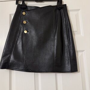 AS BY DF Leather Black Skirt with Gold Button Details